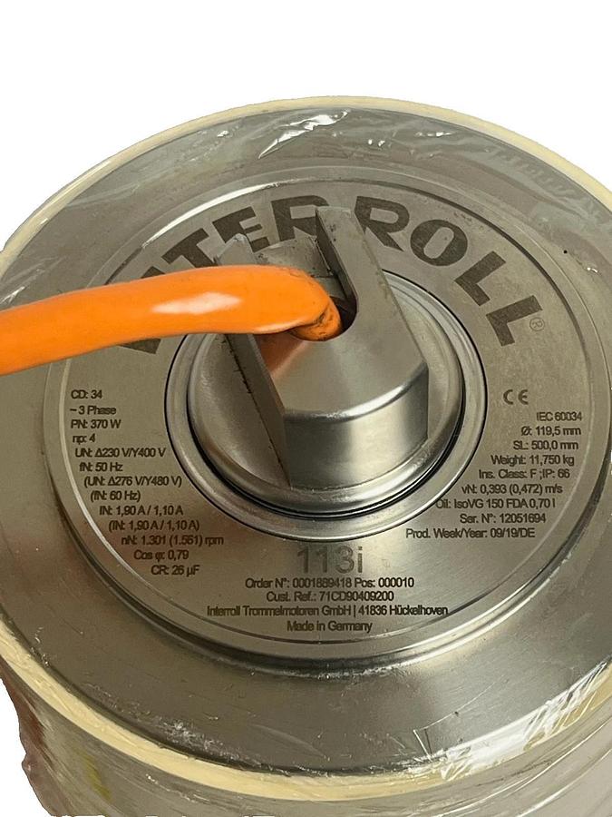 Interroll 113i Drum Motor 370W 460V 3PH IP66 | PU Lagged Shell | 300mm FW