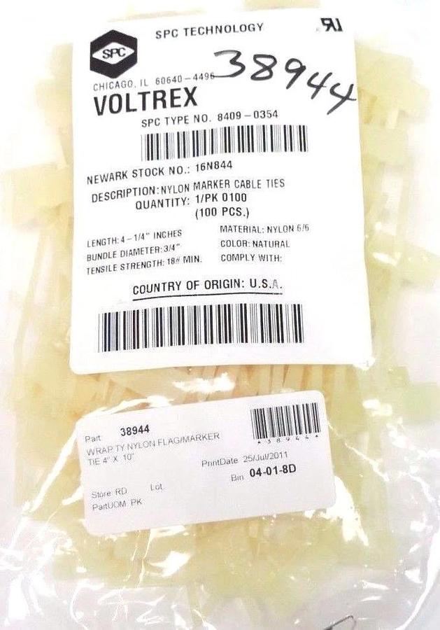 Used NEW SPC VOLTREX 8409-0354 NYLON MARKER CABLE TIES (100 PCS.) 84090354