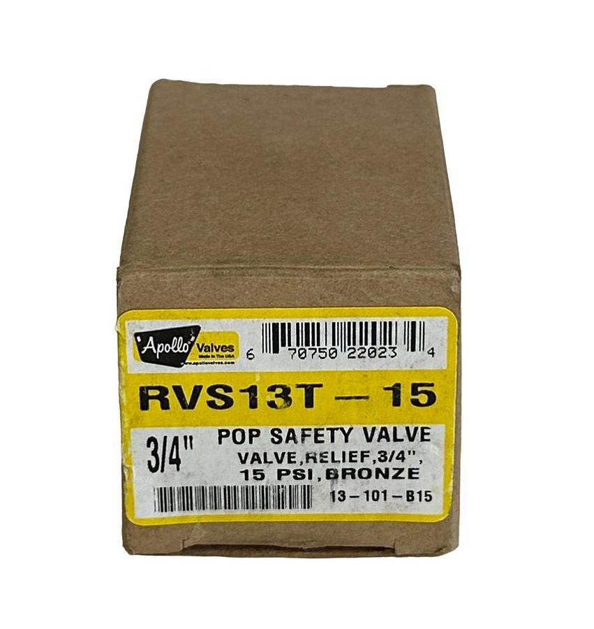 Used NEW APOLLO VALVES RVS13T-15 / RVS13T15 POP SAFETY RELIEF VALVE 3/4'' 15PSI