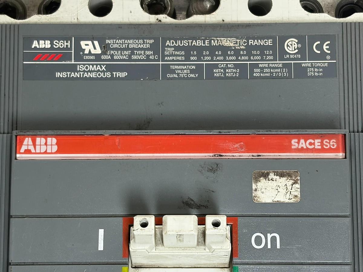 Used ABB SACE S6H Isomax 600A Circuit Breaker 3 Pole 3P 600V Type S6 Used