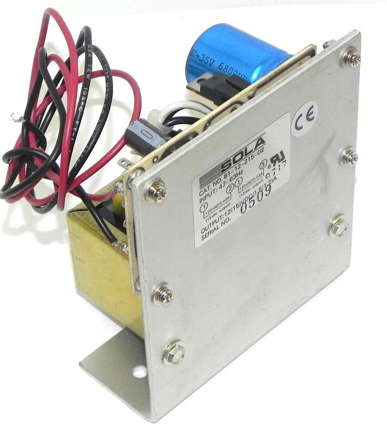 Used SOLA 81-12-215-02 POWER SUPPLY 811221502 INPUT: 47-63HZ W/ F6-11201-O/A PC BOARD