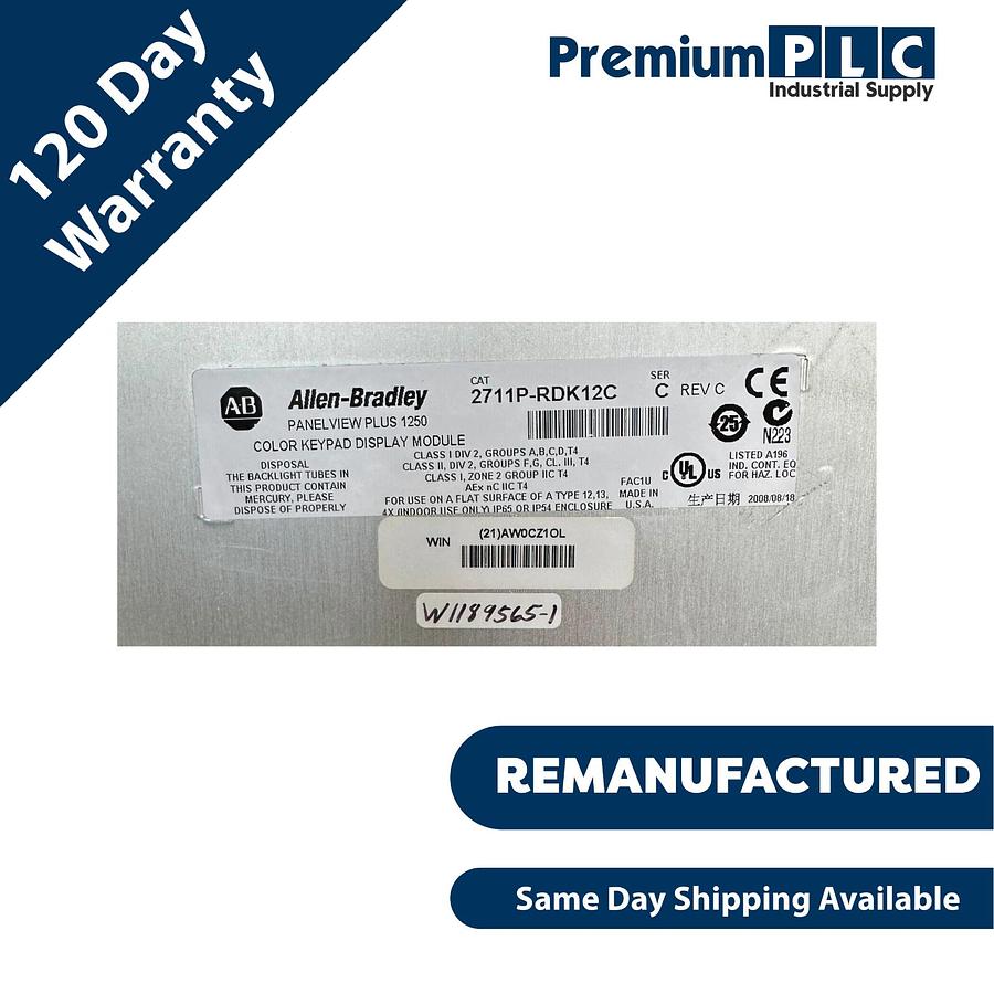 Used REMAN. ALLEN BRADLEY 2711P-K12C4D1 /A PanelView Plus 1250 COLOR 2711P-RDK12C