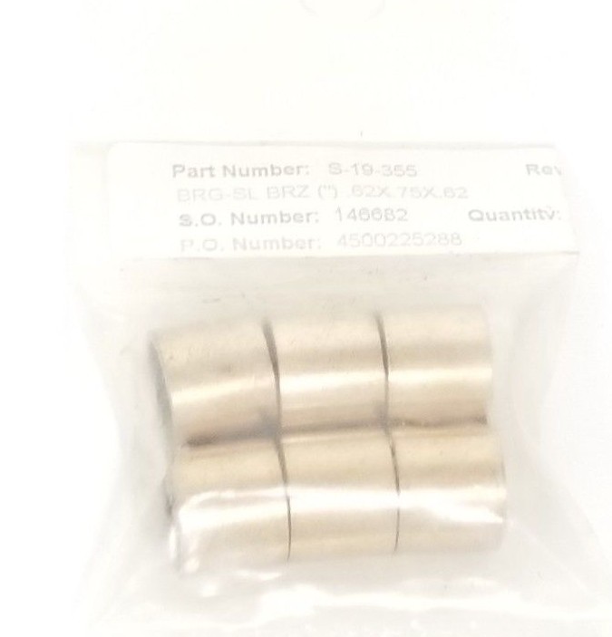 Used LOT OF 6 NEW GENERIC S-19-355 BRONZE BEARING SLEEVES S19355, (.62X.75X.62)