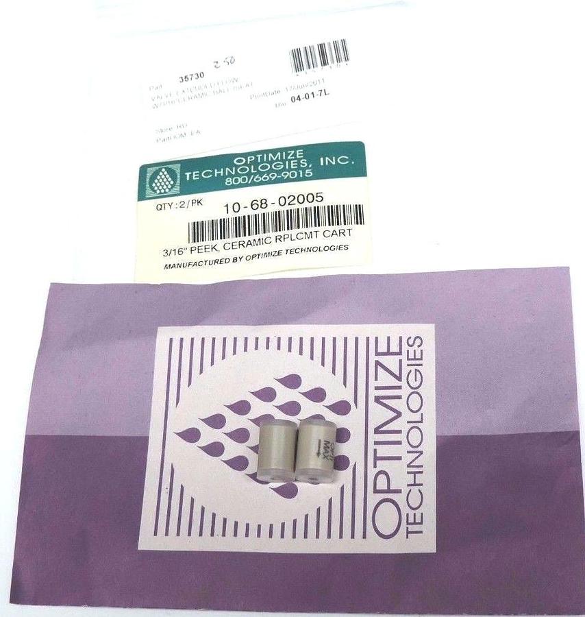 Used NEW OPTIMIZE TECHNOLOGIES 10-68-02005 3/16'' PEEK CERAMIC REPLACEMENT CARTRIDGES