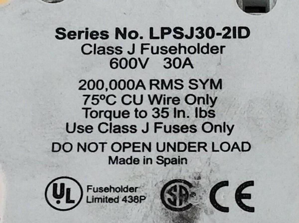 Used LITTELFUSE LPSJ30-2ID POWR-SAFE FUSE HOLDER LPSJ 600V 30A LPSJ302ID