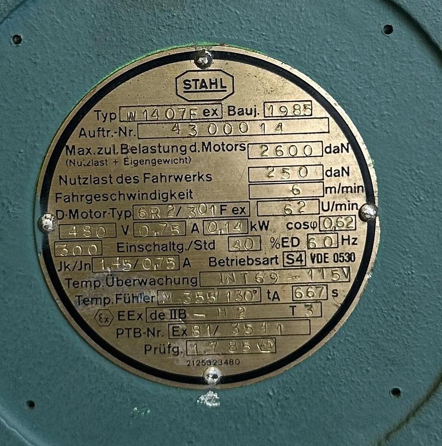 Refurbished STAHL W1407Fex / W1407F GEARMOTOR FU-Y-EEX-11-54-11 0.14kW 6R2/301Fex 480V 60Hz