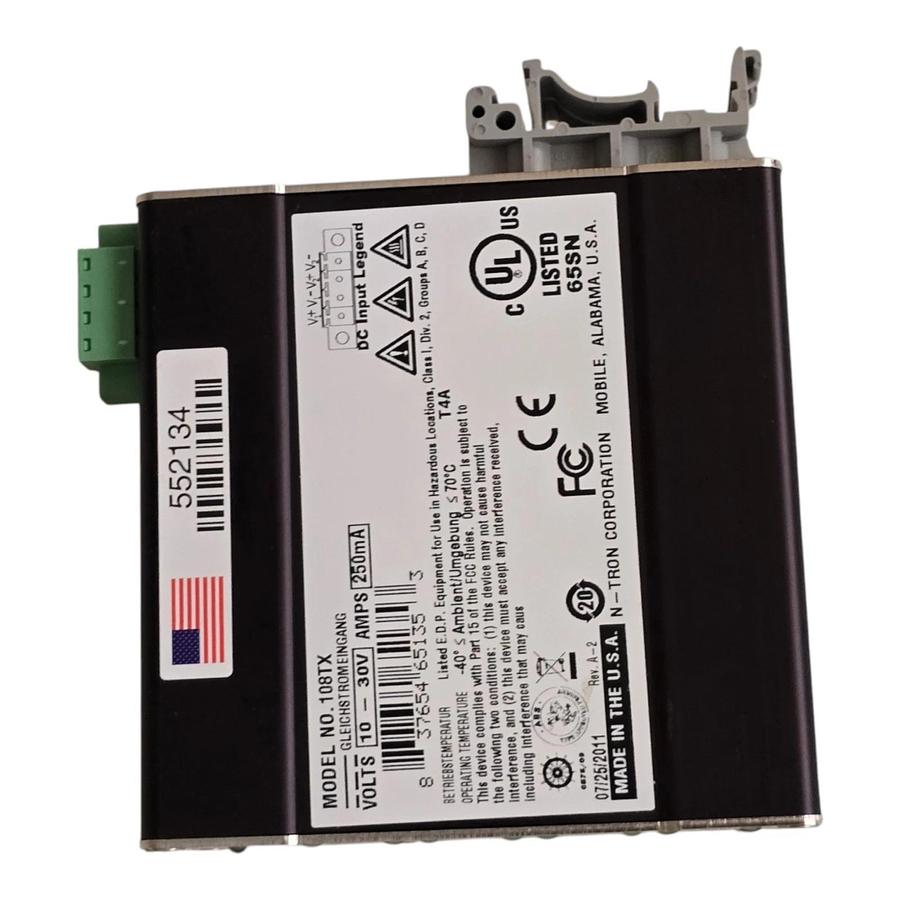 Red Lion N-Tron 108TX Industrial Ethernet Switch 8-Port 10/100BaseTX DIN Rail 837654651353