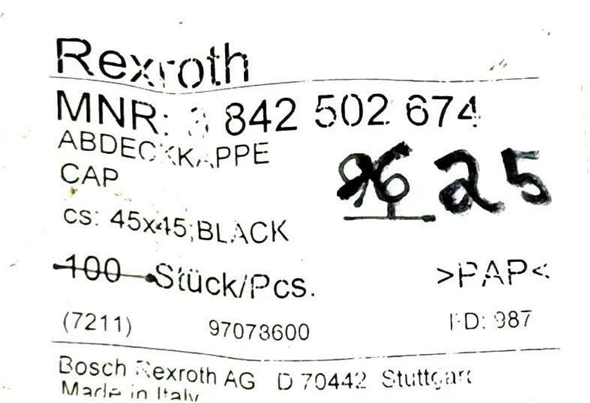 LOT OF 25 NEW BOSCH REXROTH 842502674 COVER CAPS 45X45MM BLACK 842-502-674