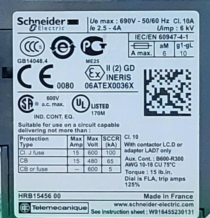 Used LOT OF 2 NIB SCHNEIDER ELECTRIC LRD08 RELAYS 2.5-4A