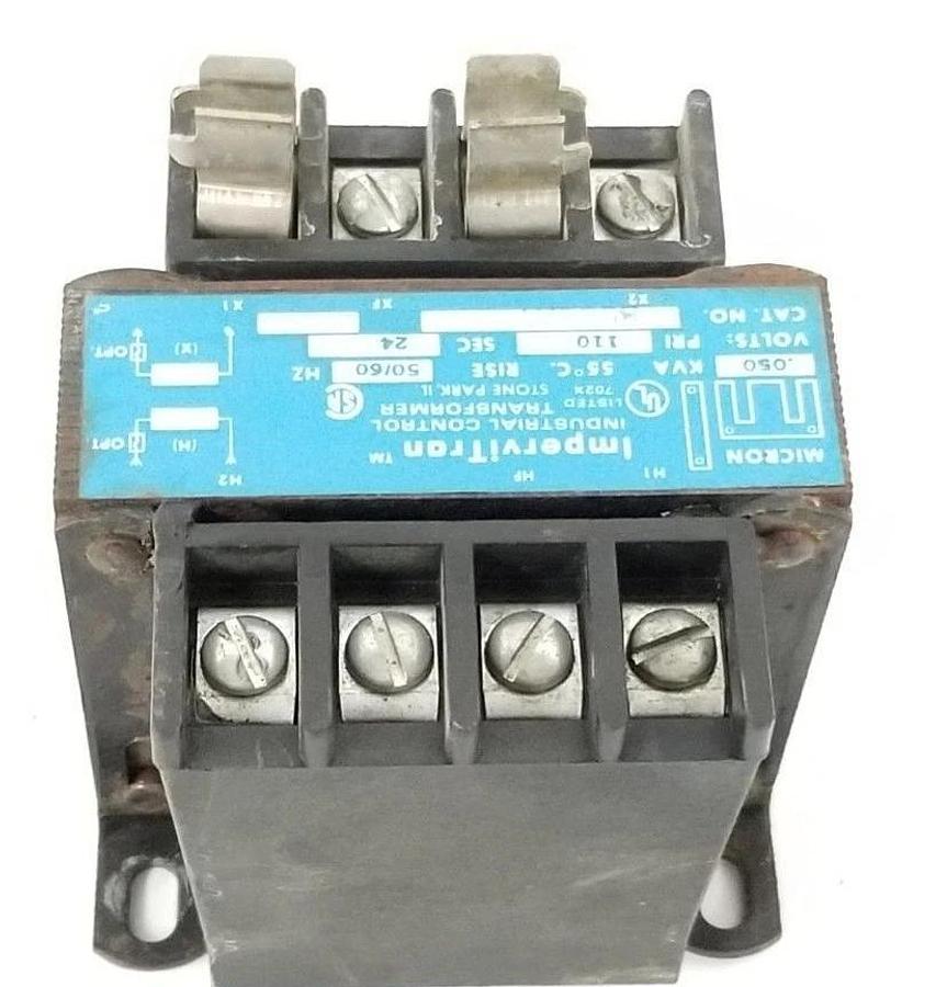 Used MICRON IMPERVITRAN B050A7 INDUSTRIAL TRANSFORMER PRI 110V 24 SEC. 50/60HZ