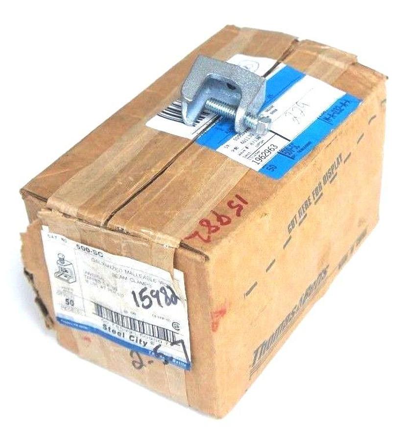 Used BOX OF 50 NEW STEEL CITY 500-SC GALVANIZED MALLEABLE IRON BEAM CLAMPS 1/4"