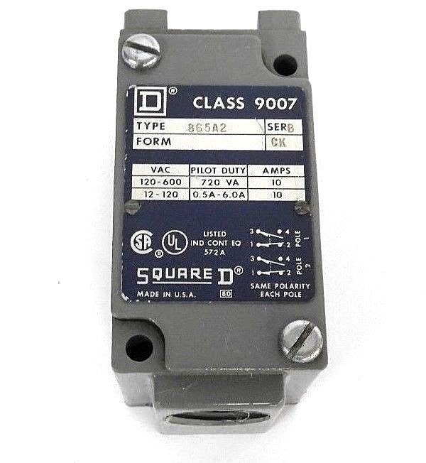 Used SQUARE D 9007-B65A2 LIMIT SWITCH 9007B65A2, SER. B, FORM: CK