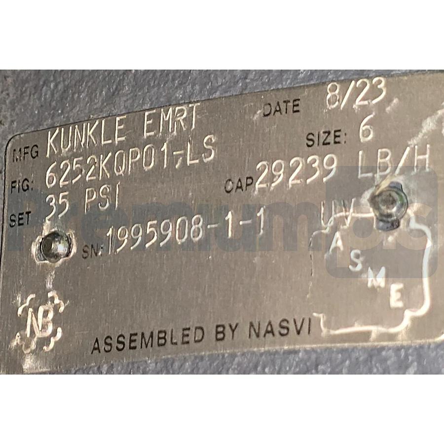 Kunkle 6252 Steam Safety Relief Valve 6"x8" Set @ 35PSI 29239LB/H 6252KQP01-LS
