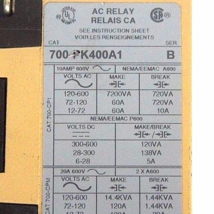 Used LOT OF 3 ALLEN BRADLEY 700-PK400A1 MASTER CONTROL AC RELAYS SER. B 700PK400A1