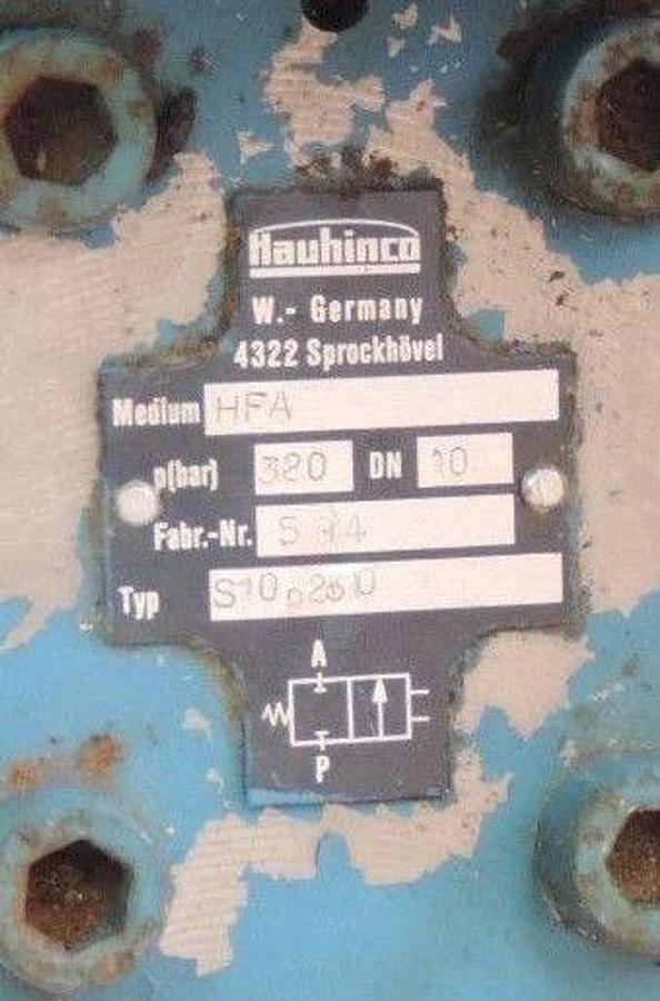 Used HAUHINCO 6249302 HYDRAULIC PUMP W/ HAUHINCO 6134653, S10P2310 VALVES