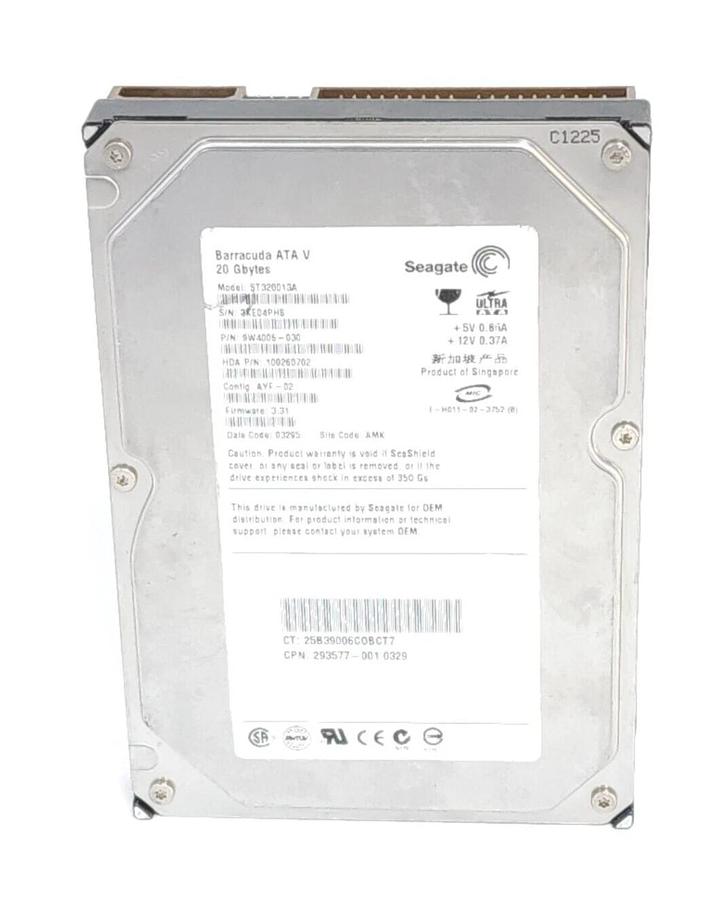 Used SEAGATE ST320013A BARRACUDA ATA V HARD DRIVE 20 GBYTES