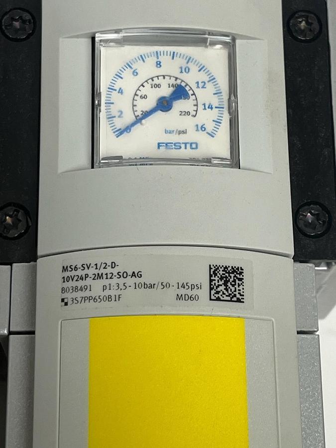 Used Festo MS6 Air Preparation Unit Assembly MS6-SV MS6-LFR MS6-EM 24VDC 1/2" NPT