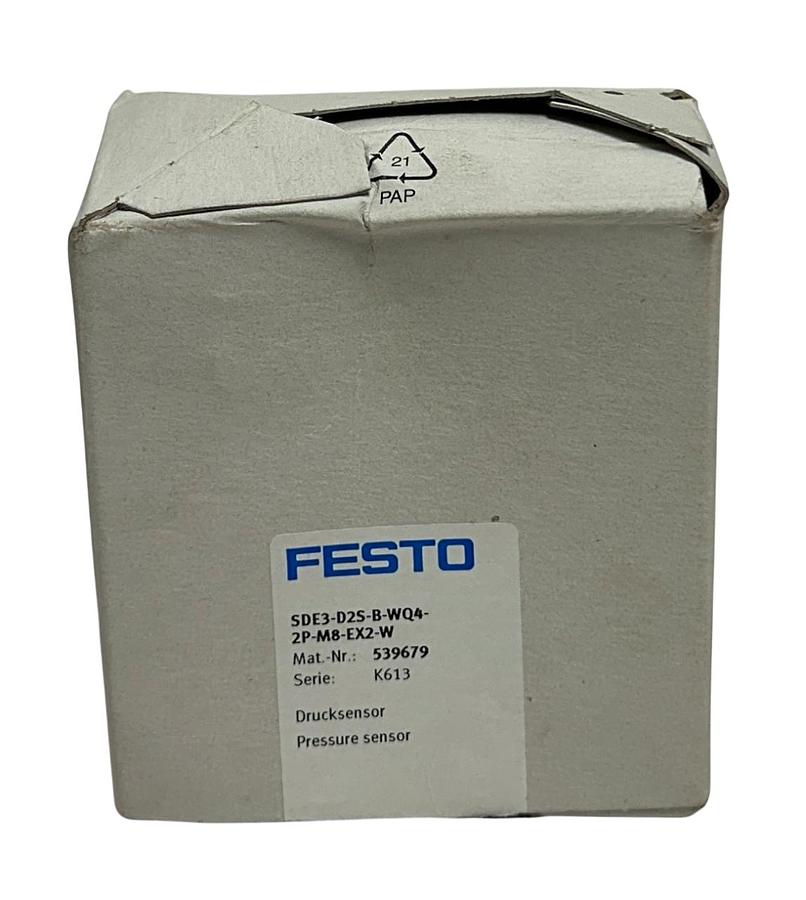 Used FESTO SDE3-D10S-B-WQ4-2P-M8-EX2-W / 539679 PRESSURE SENSOR W/ CABLE 541344 NSMP