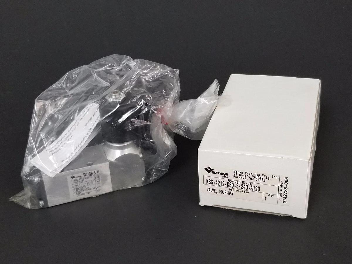 Used NIB VERSA VALVES KSG-4212-K30-3-243-A120 FOUR WAY VALVE 120V/60HZ, 0142728-005