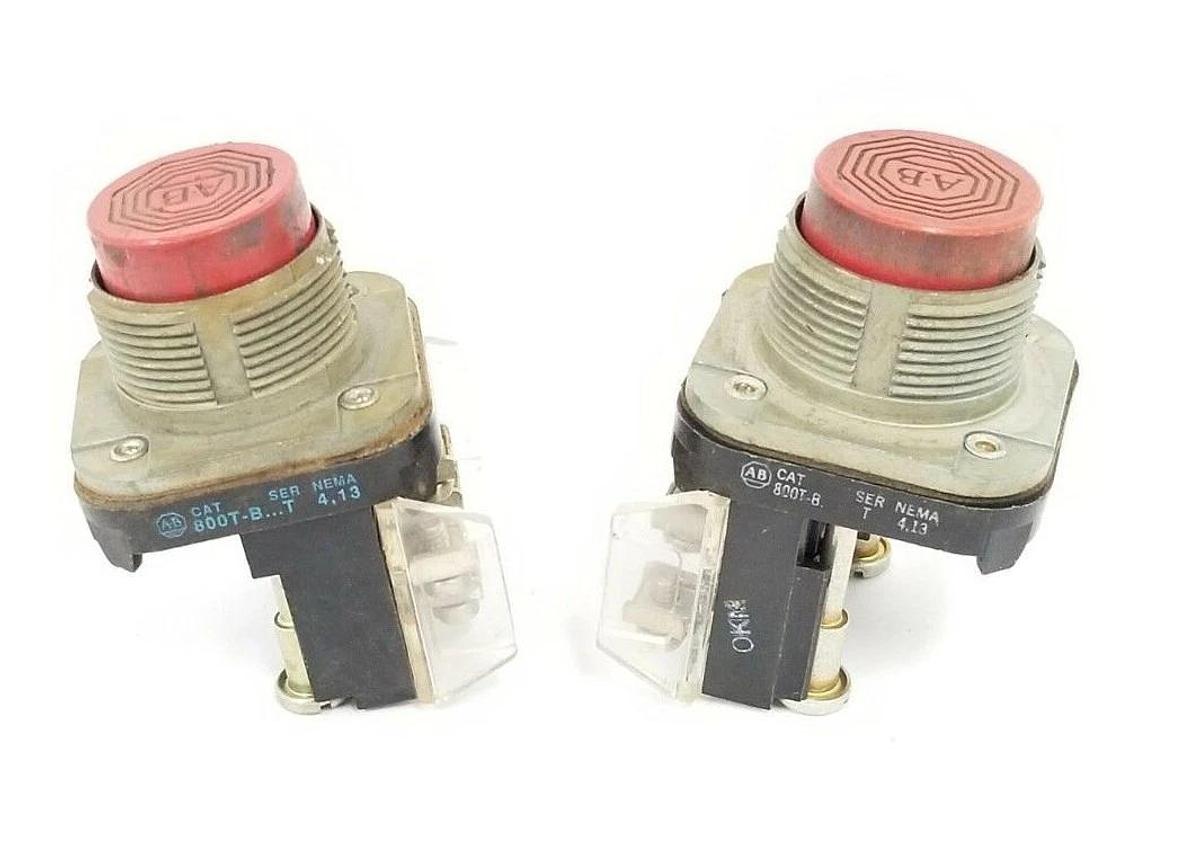 Used LOT OF 2 ALLEN BRADLEY 800T-XA PUSHBUTTONS SER. T W/ 800T-XA SER. D & C CONTACTS