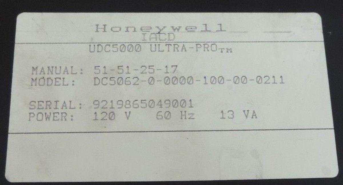 Used HONEYWELL DC5011-A2-0000-10-00-312 TEMP CONTROLLER DC5062-0-0000-100-00-0211