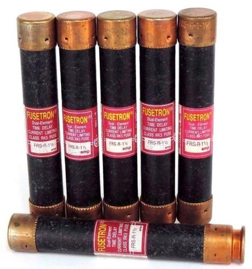 Used LOT OF 6 BUSSMANN FUSETRON FRS-R-1-1/2 DUAL ELEMENT TIME DELAY FUSES FRSR112