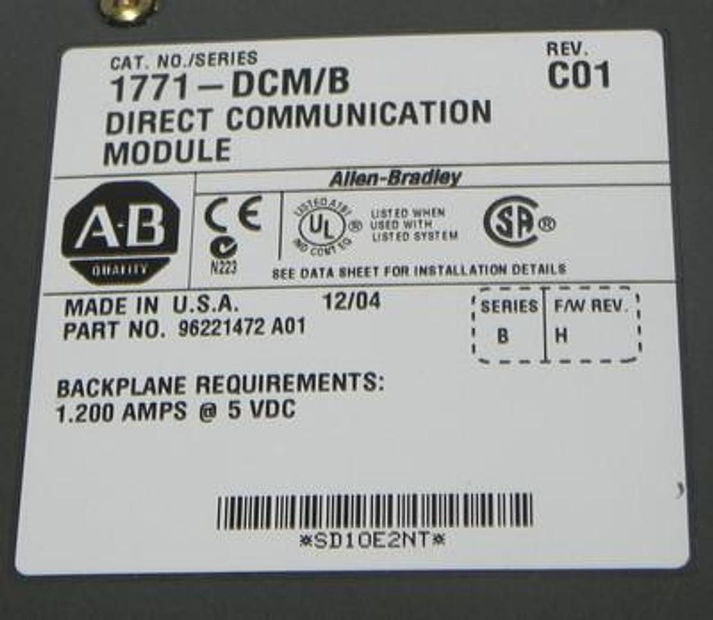 Used ALLEN BRADLEY 1771-DCM/B DIRECT COMMUNICATION MODULE REV. C01 P/N: 96221472 A01