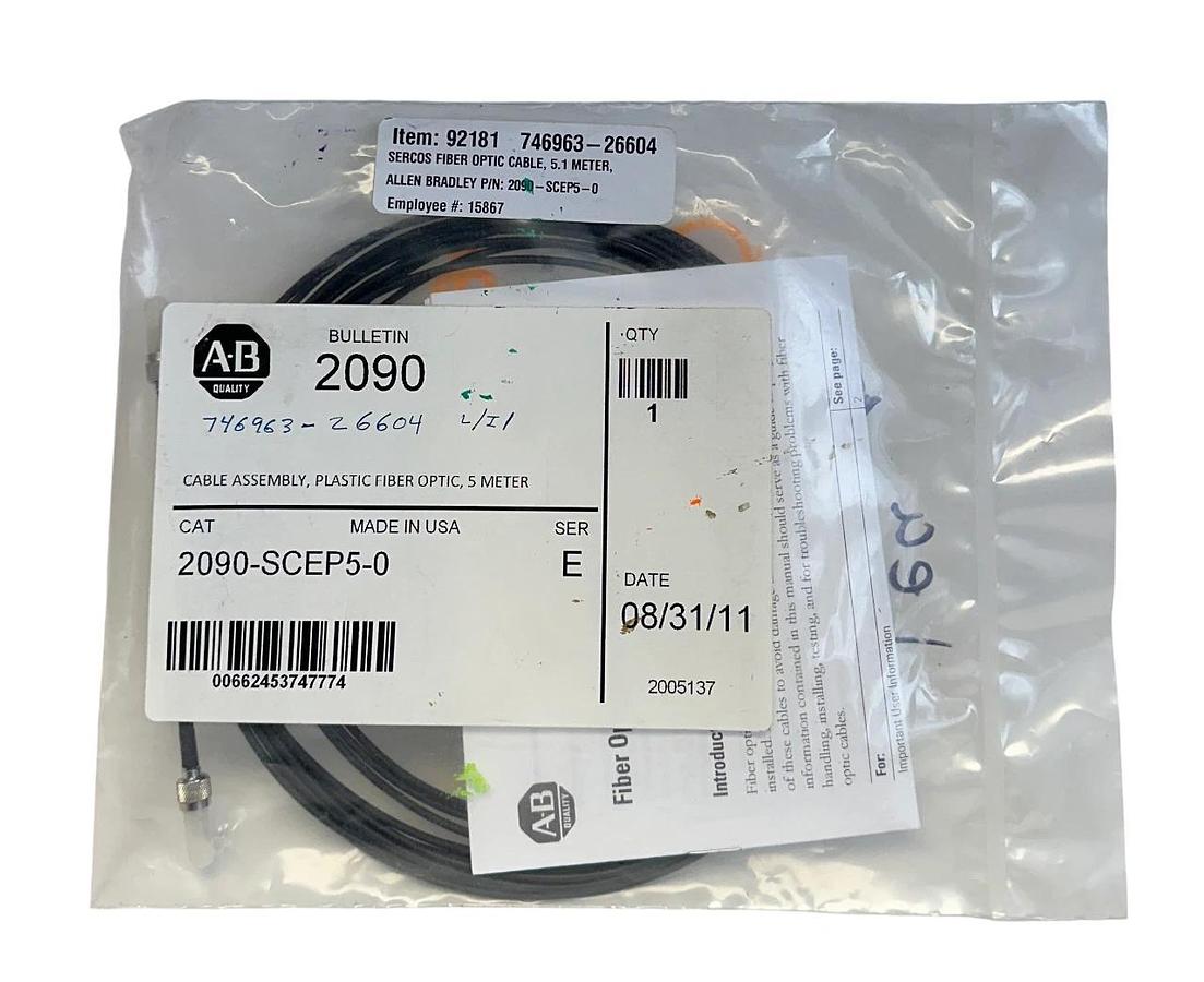 Used ALLEN BRADLEY 2090-SCEP5-0 /E Kinetix FIBER PLASTIC OPTIC CABLE ASSEMBLY 5M NSFS