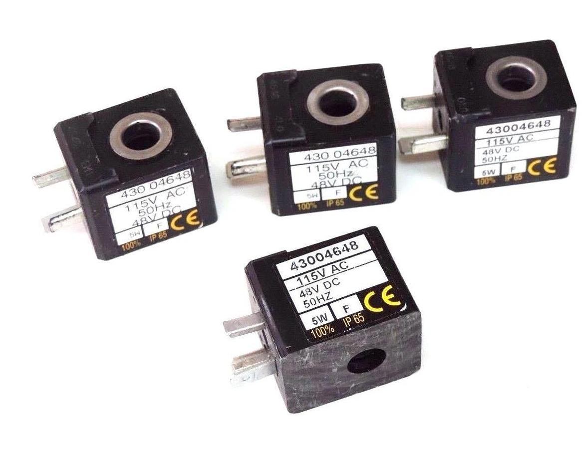 Used LOT OF 4 ASCO 43004648 SOLENOID COILS 115V AC, 48V DC, 50HZ, 5W