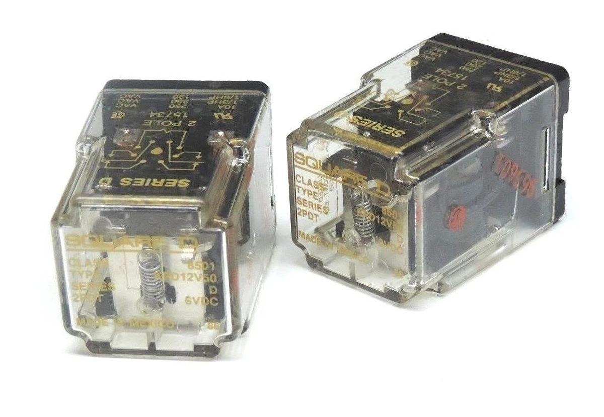 Used LOT OF 2 SQUARE D 8501-KPD12V50 RELAYS 8501KPD12V50, 6VDC, SER. D