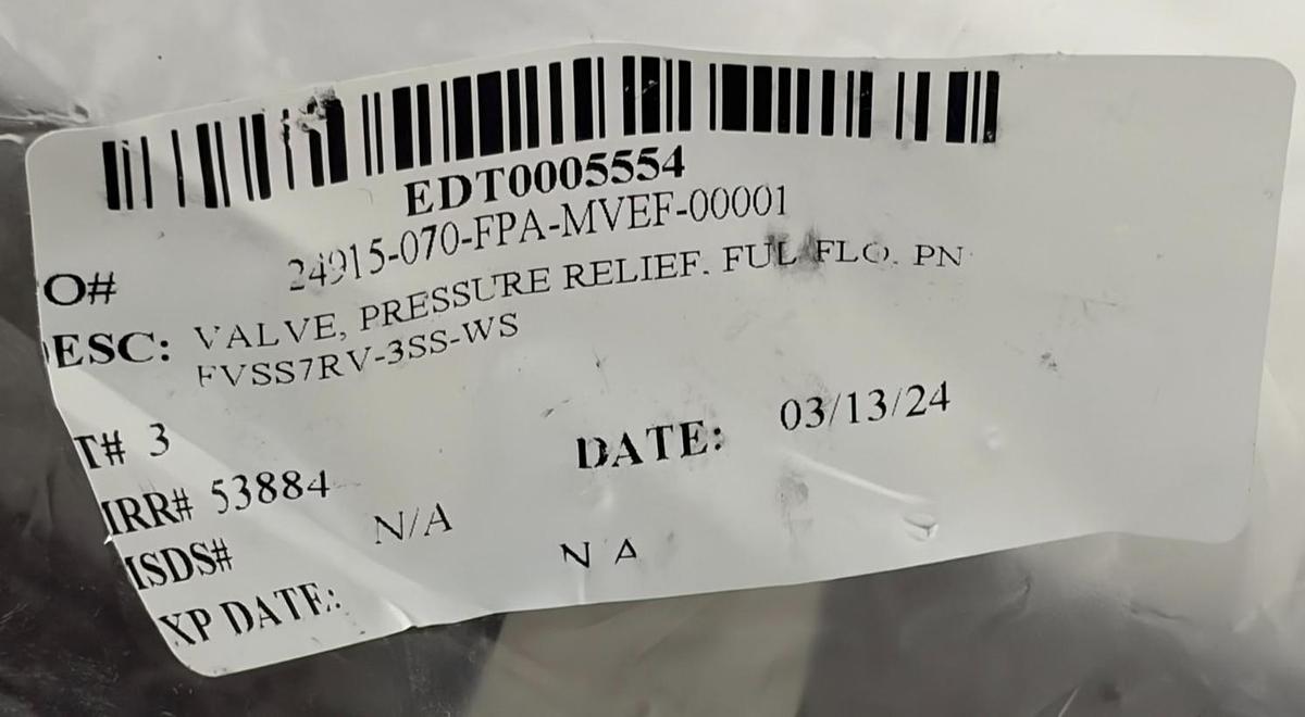 Used Fulflo FVSS7RV-3SS-WS Stainless Steel Pressure Relief Valve 1-1/2" New Surplus