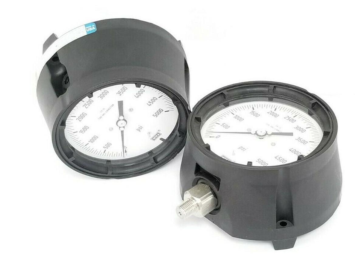 Used LOT OF 2 WIKA 4334567 PROCESS PRESSURE GAUGE 0-5000 PSI 4-1/2'' DIAL 1/2'' IN.