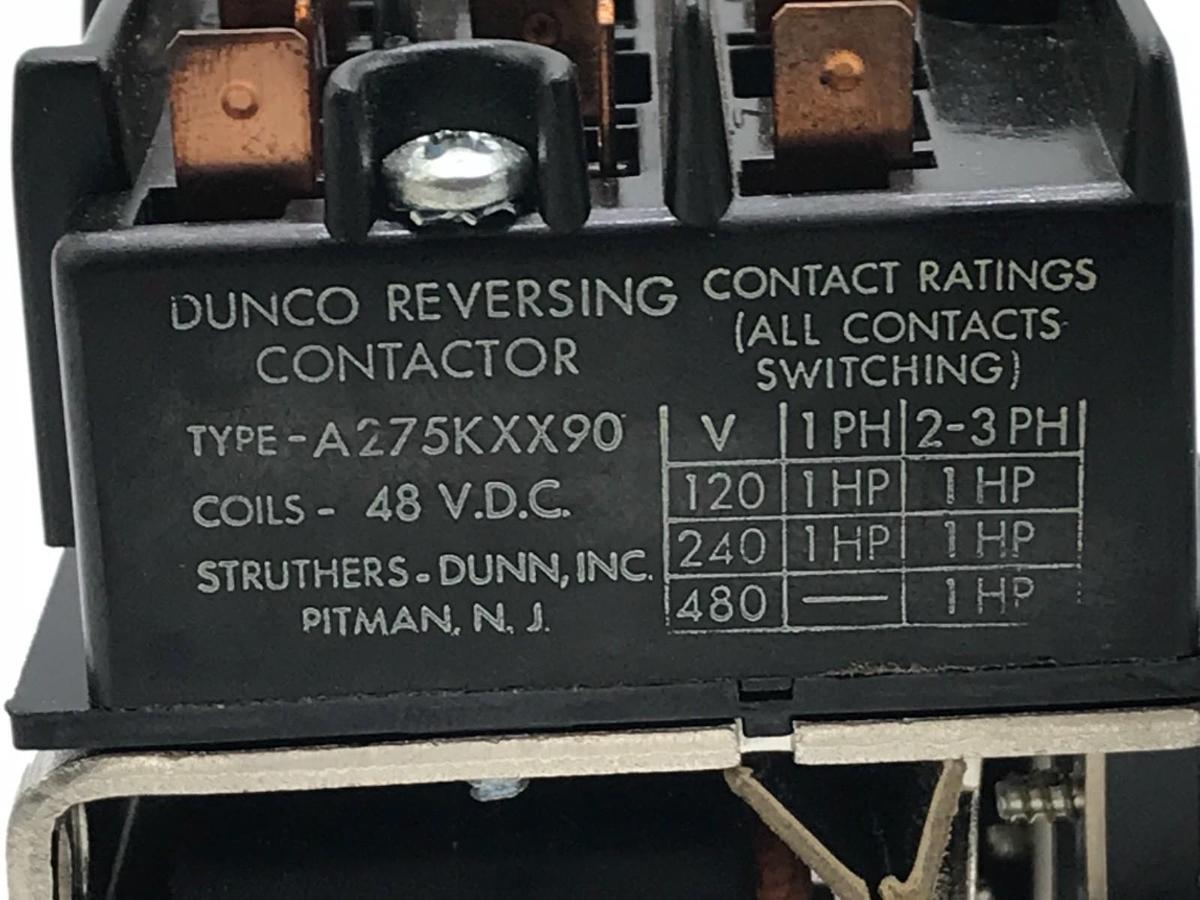 Used NIB DUNCO A275KXX90 REVERSING CONTACTOR, 48VDC COILS