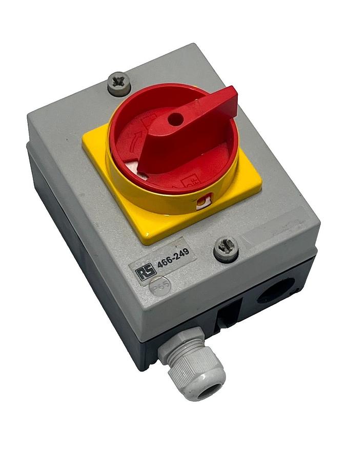 Used RS PRO 466-249 Rotary Isolator Switch 20A 4Pole DIN Rail Mount Non-Fused IP65
