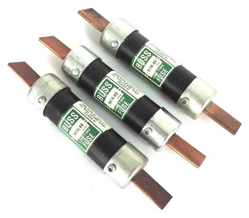 Used LOT OF 3 BUSSMANN NON-80 ONE TIME FUSES 80AMP 250V NON80