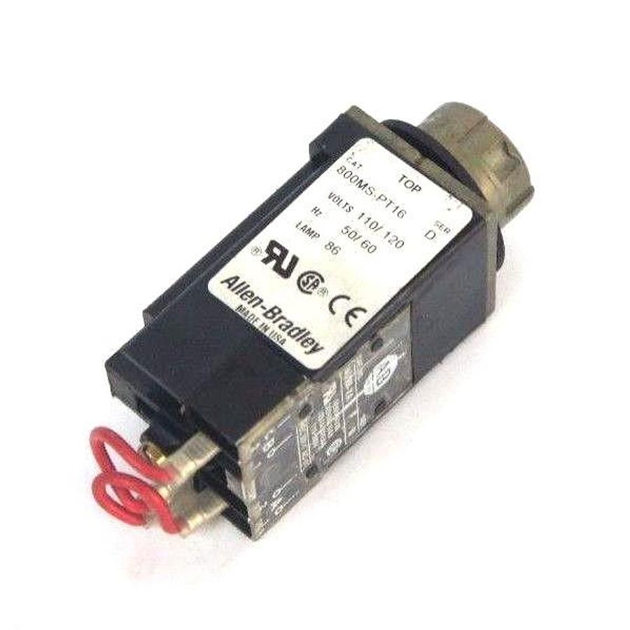 Used ALLEN BRADLEY 800MS-PT16 RED PUSH TO TEST PILOT LIGHT SER D, MISSING LAMP
