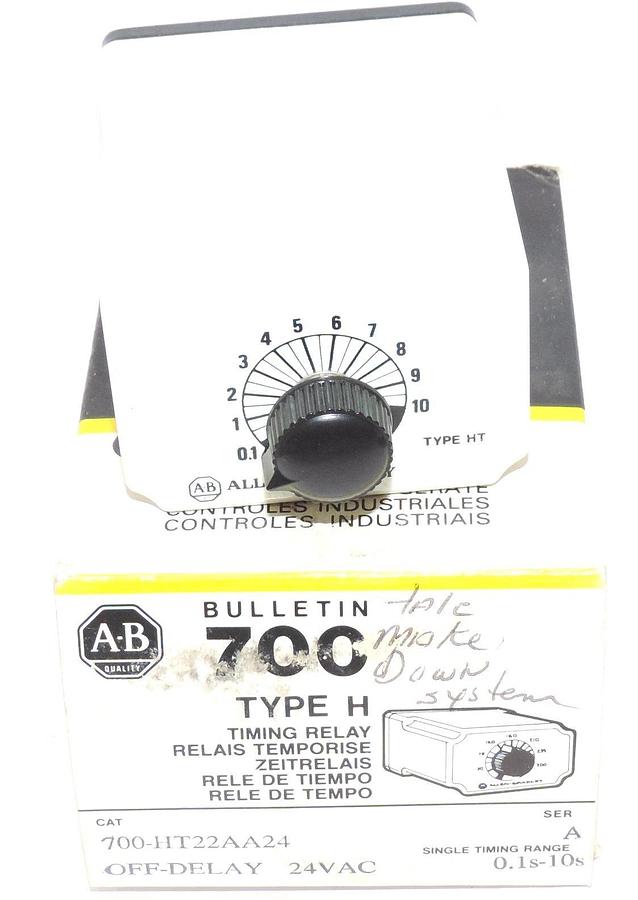 Used NIB ALLEN BRADLEY 700-HT22AA24 TYPE H TIMING RELAY RANGE: 0.1S-10S SER. A