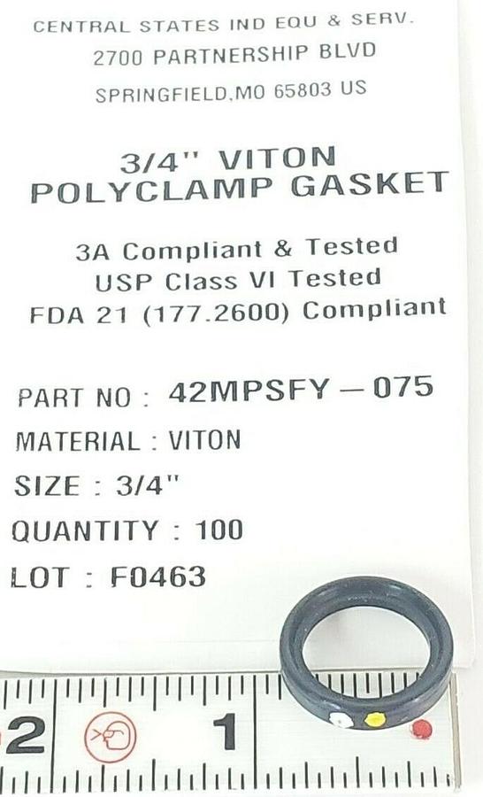Used LOT OF 61 NEW CENTRAL STATES 42MPSFY-075 3/4" VITON POLYCLAMP GASKETS 42MPSFY075