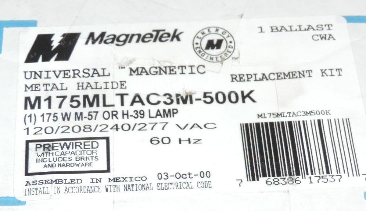 Used NIB MAGNETEK M175MLTAC3M-500K UNIVERSAL MAGNETIC HALIDE BALLAST REPLACEMENT KIT