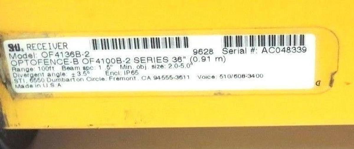 Used SET OF STI OF4136B-2 LIGHT CURTAINS OPTOFENCE OF4100B-2 SERIES OF4136B2, 36''