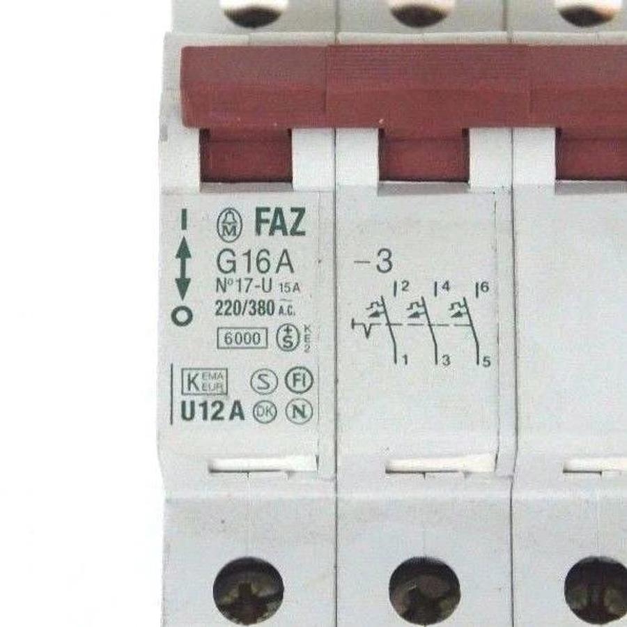 Used LOT OF 3 MOELLER FAZ G16A CIRCUIT BREAKER 220/380VAC U12A FAZG16A