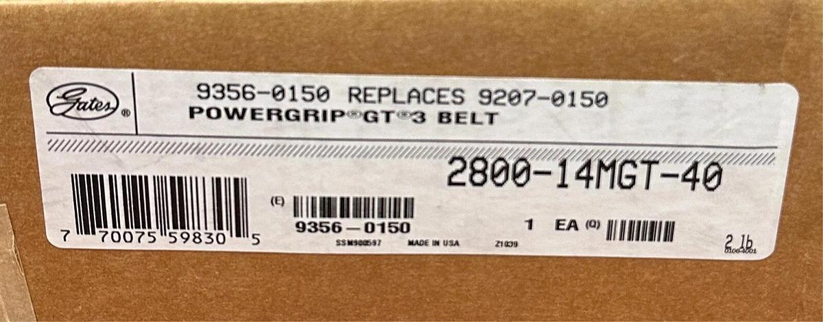 Used GATES 2800-14MGT-40 / 9356-0150 POWERGRIP GT 3 TIMING BELT 200 TEETH 14mm P NSFS