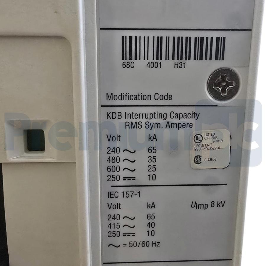 Used Eaton Cutler-Hammer KDB3225W Series C MCC Circuit Breaker 3P 225A 600V w/ Trip