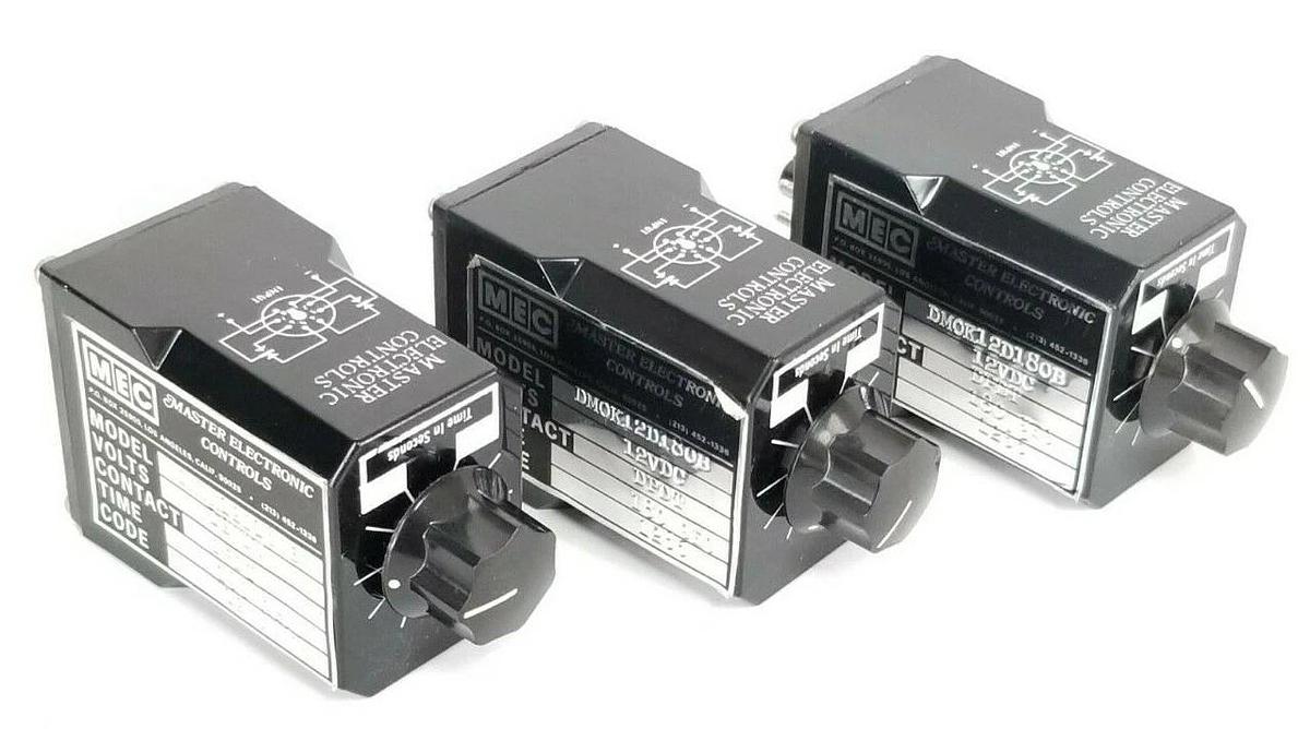 Used LOT OF 3 MEC MASTER ELECTRONIC CONTROLS DMOK12D180B TIME DELAY RELAYS 12VDC