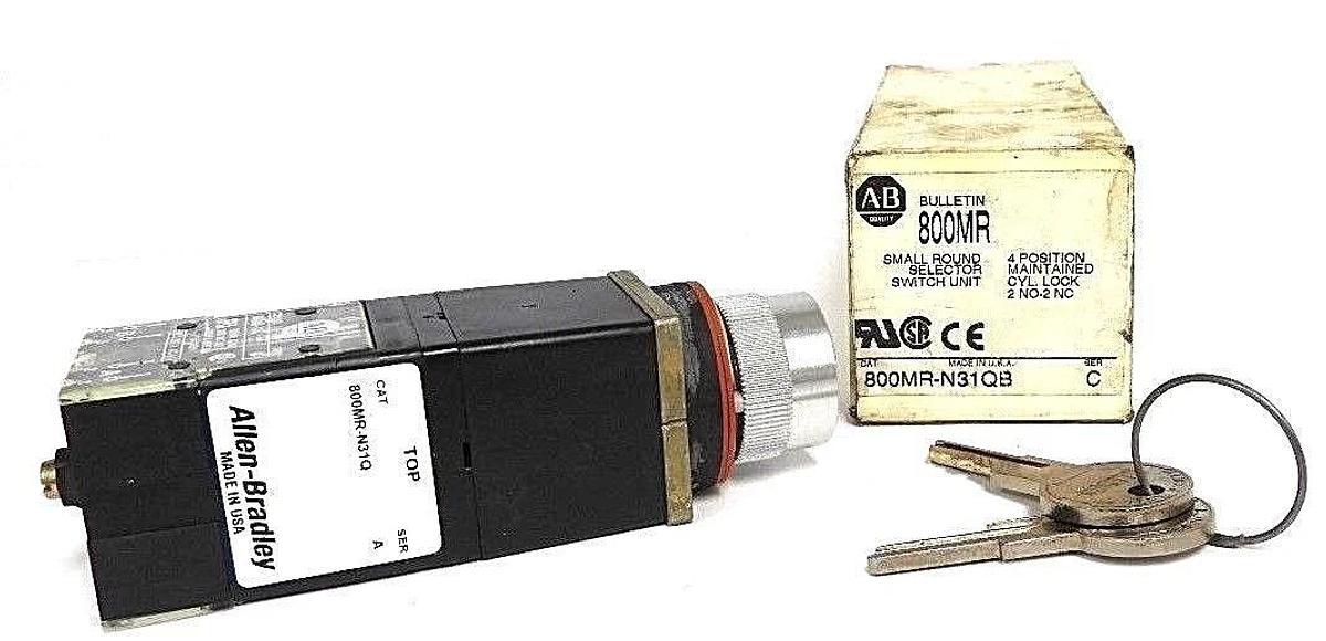 Used NIB ALLEN BRADLEY 800MR-N31QB SER. C SELECTOR SWITCH 800MRN31QB W/ KEYS
