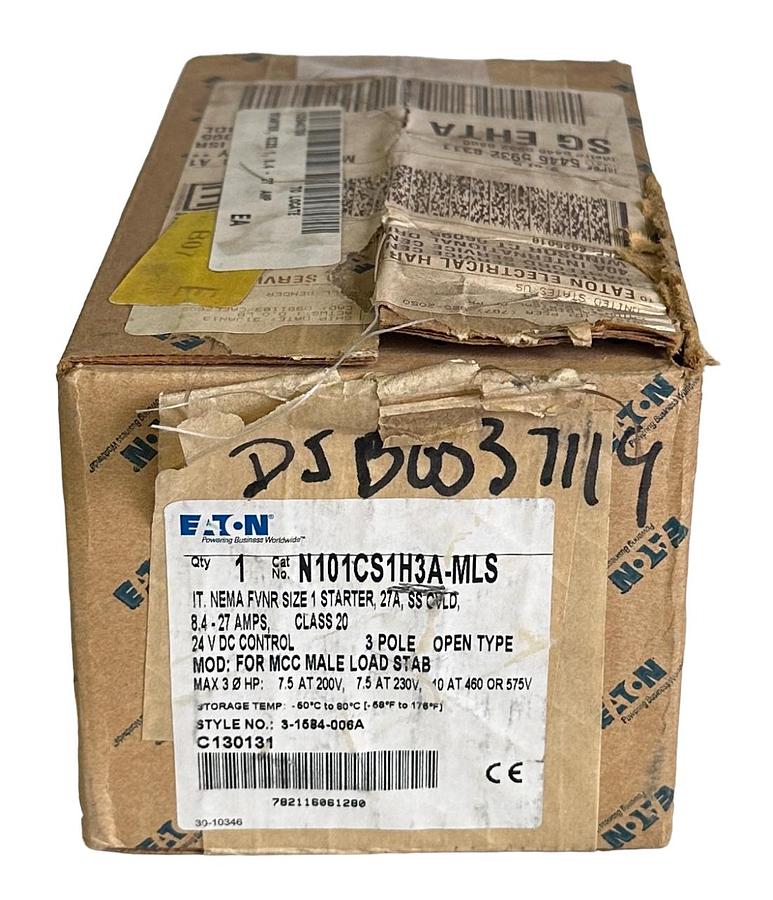 Used NEW EATON N101CS1H3A-MLS / 3-1584-006A NEMA FVNR SIZE 1 STARTER 27A 24VDC 3-POLE