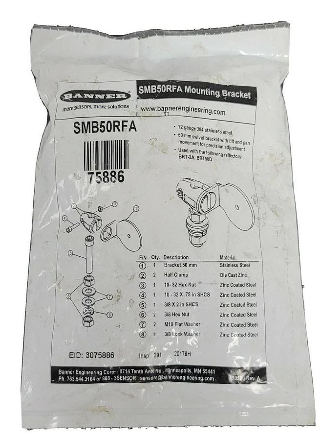 Used NEW BANNER SMB50RFA MOUNTING BRACKET 75886
