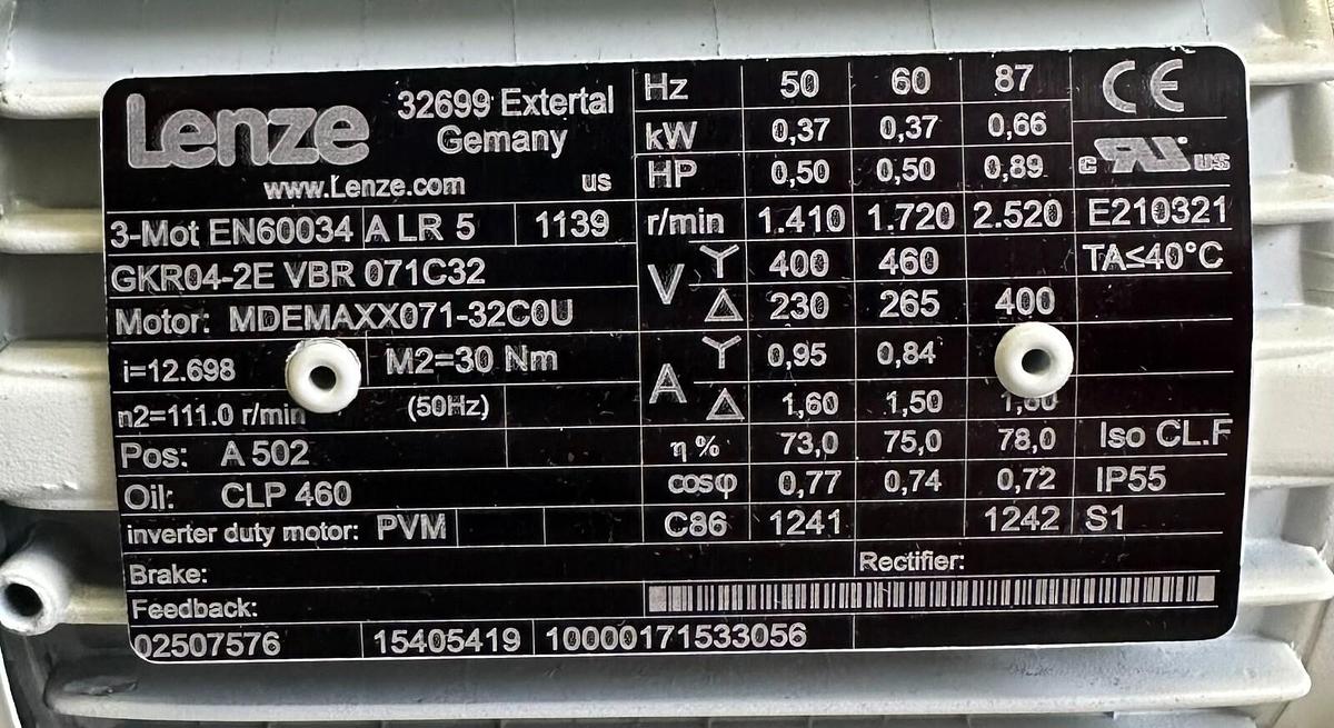 Used NEW LENZE GKR04-2E VBR071C32 GEAR MOTOR MDEMAXX071-32C0U E82MV371-2B001 INVERTER