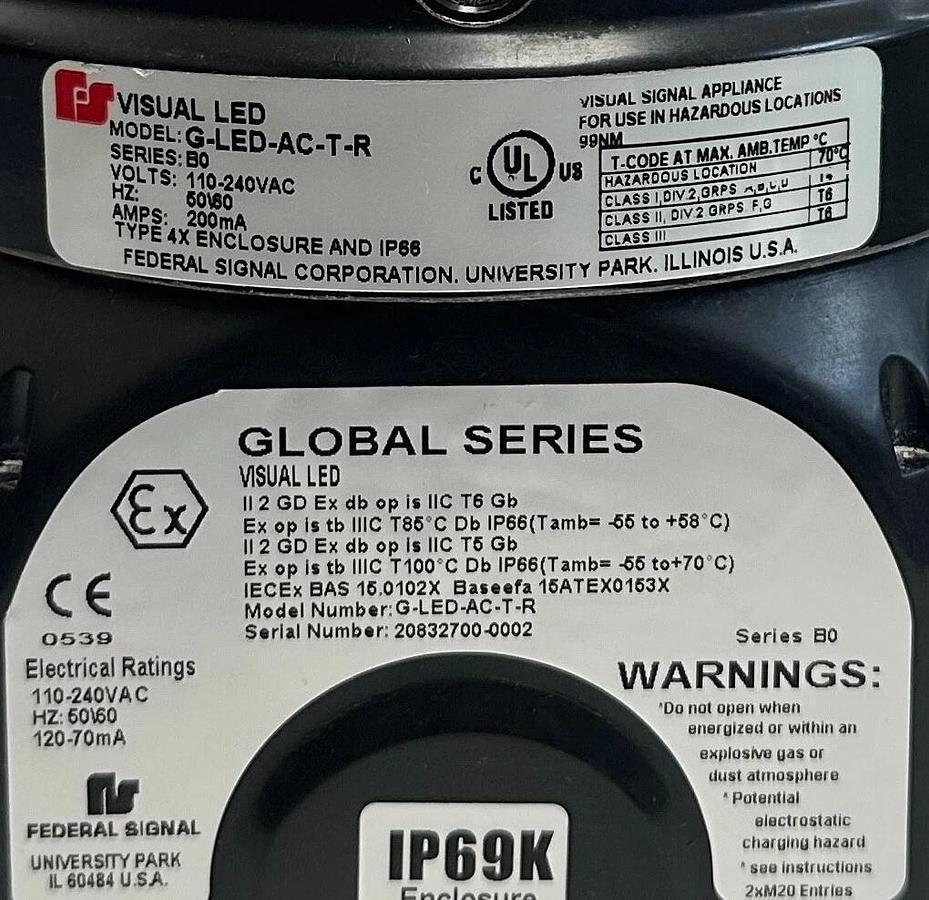 Used FEDERAL SIGNAL G-LED-AC-T-R / GLEDACTR GLOBAL SERIES LED LIGHT RED 110-240V USNP