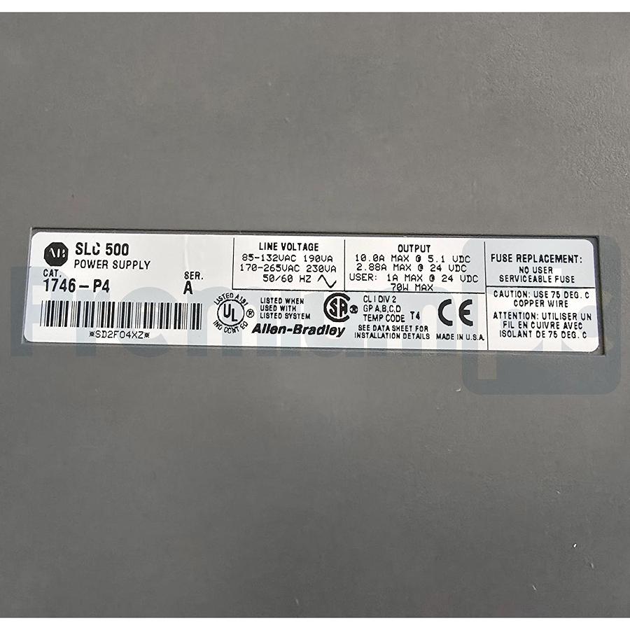 Allen Bradley 1746-P4 /A SLC 500 Power Supply - Rack Mount 120/240VAC, 10A NSMP
